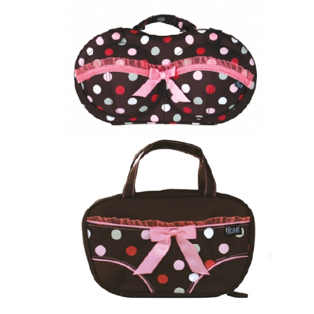 COPY - The Brag Company Bra & Panty Travel Set Chocolate Brown, Pink, White Pol…